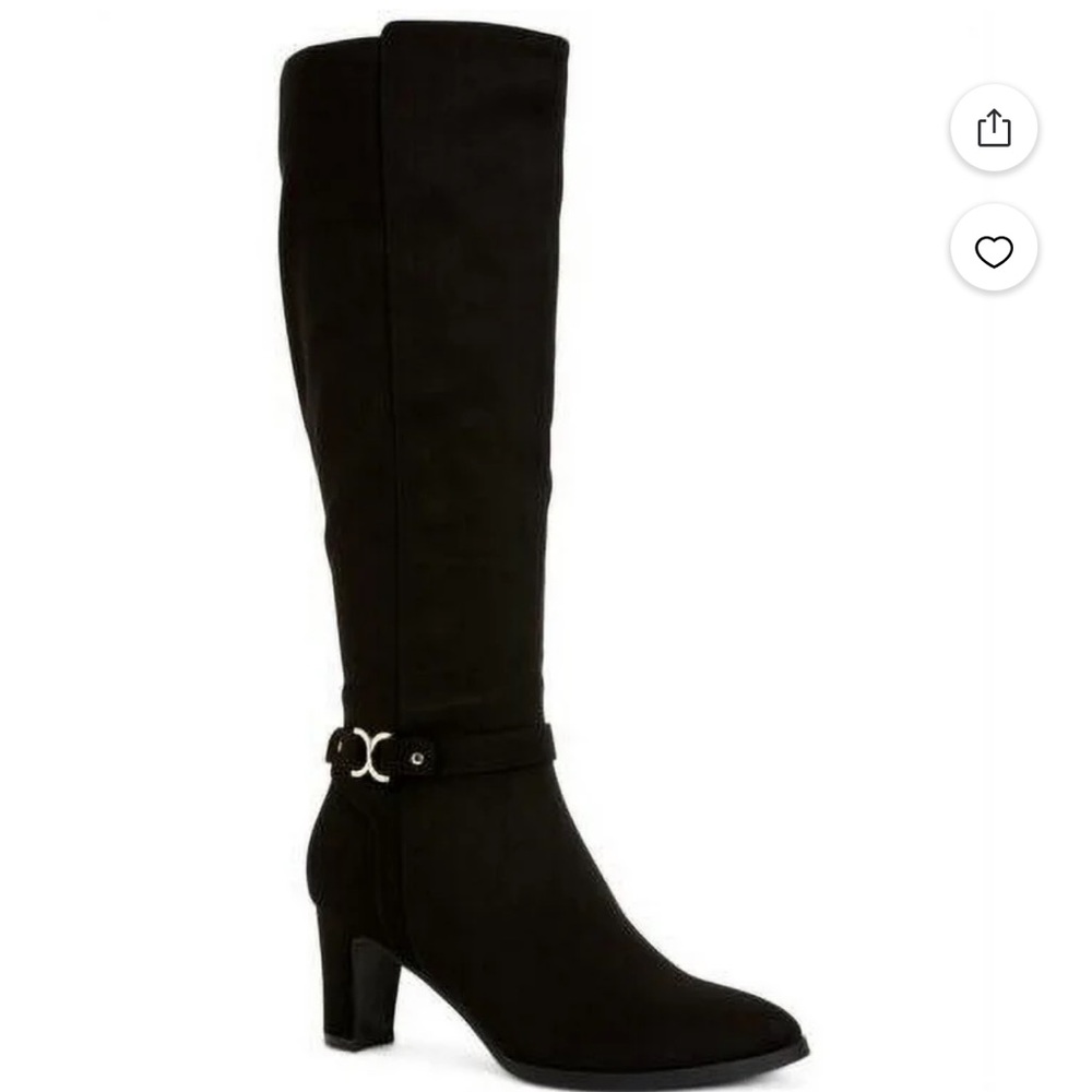Charter Club Black Heeled Boots with Block Heel and Silver Detail